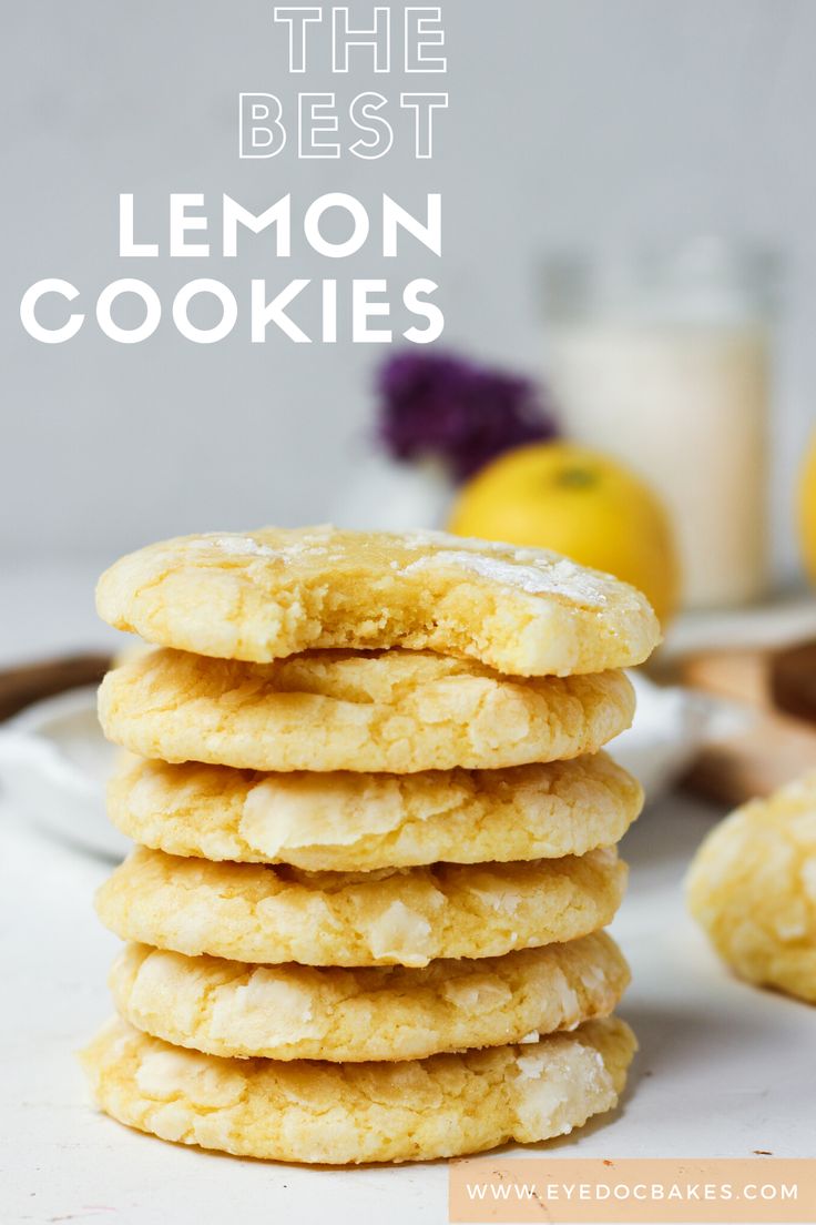 lemon cookies stacked on top of each other with the words, the best lemon cookies