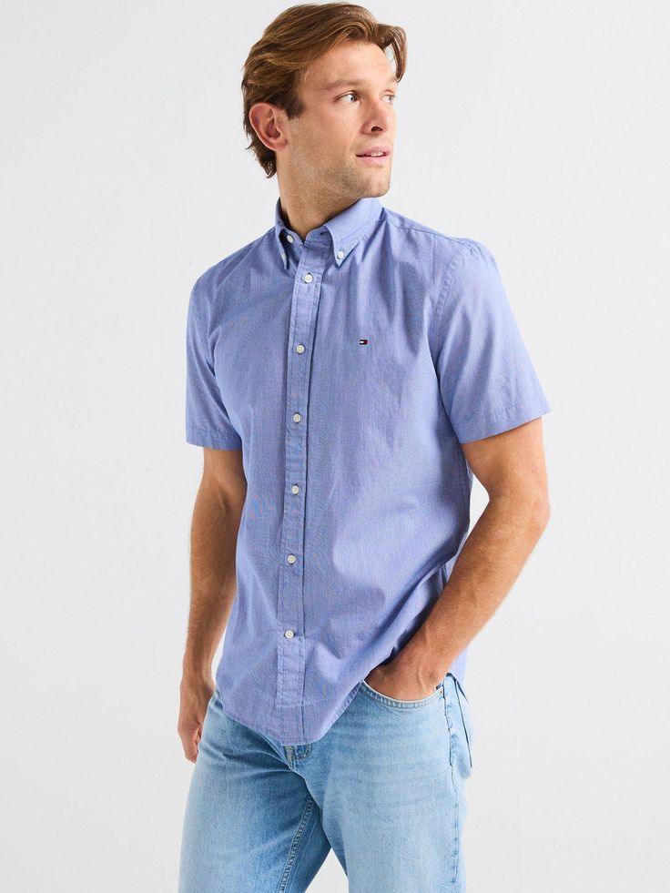 Tommy hilfiger flex poplin houndstooth short sleeve shirt - blue material content: 100% cotton washing instructions: Shirt Sleeves, Short Sleeve Shirt, Tommy Hilfiger, Blue