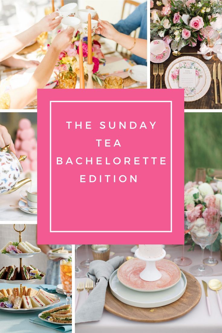 the sunday tea bachelore edit with pink and white flowers, plates, silverware