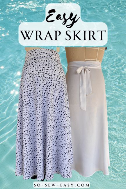 two women standing next to each other in the water with text overlay that says easy wrap skirt