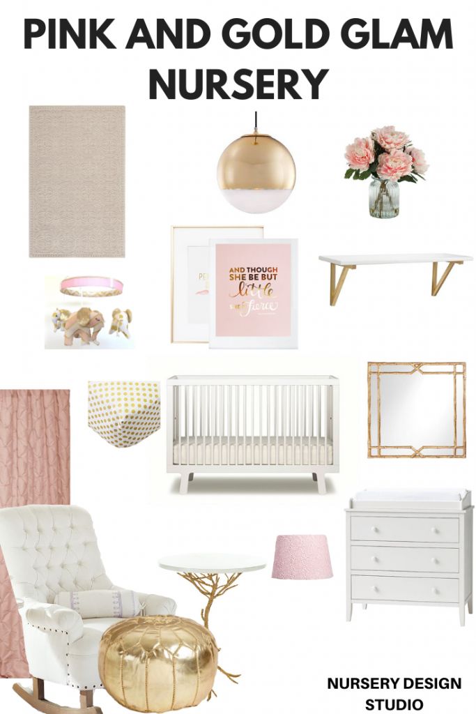 pink and gold nursery design board