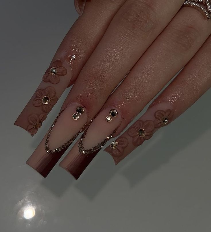 Summer Nails Art Designs, Nail Colors And Designs, Summer Nails Art, Fall Nail Inspo, Brown Acrylic Nails, Nails Art Designs, Long Acrylic Nail Designs, Cute Nails For Fall, Drip Nails