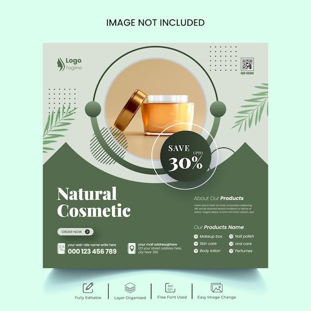 a flyer for natural cosmetic products with an image of a jar of honey on it