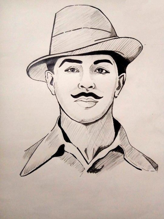 a drawing of a man wearing a hat