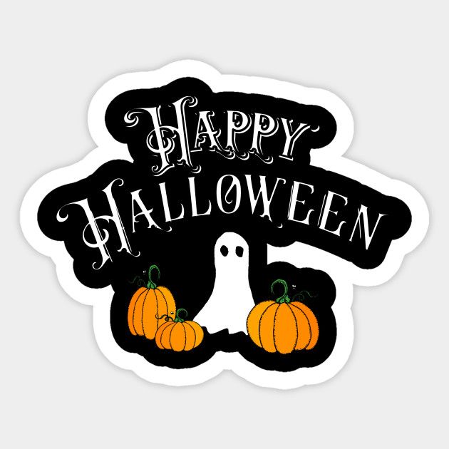 happy halloween sticker with ghost and pumpkins