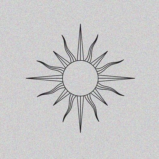 a black and white drawing of a sun