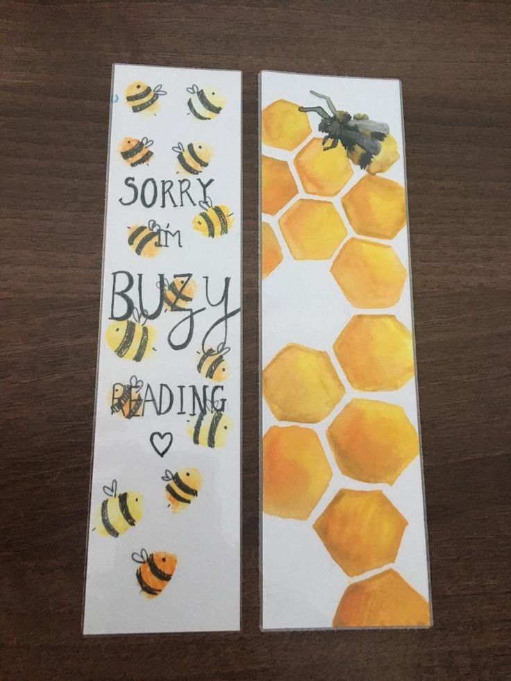 two bookmarks with bees and honey on them