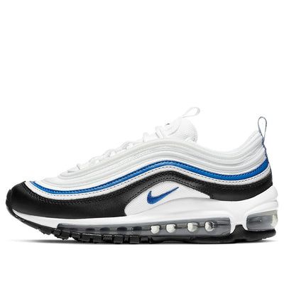 (GS) Nike Air Max 97 'White Signal Blue' 921522-107 (SNKR/Low Top/Cushioning) Nike Air Max 97 White, Nike Fashion Shoes, Blue White And Black, Nike Fashion, Nike Air Max 97, Nike Sneakers, Air Max Sneakers, New Shoes, Low Top