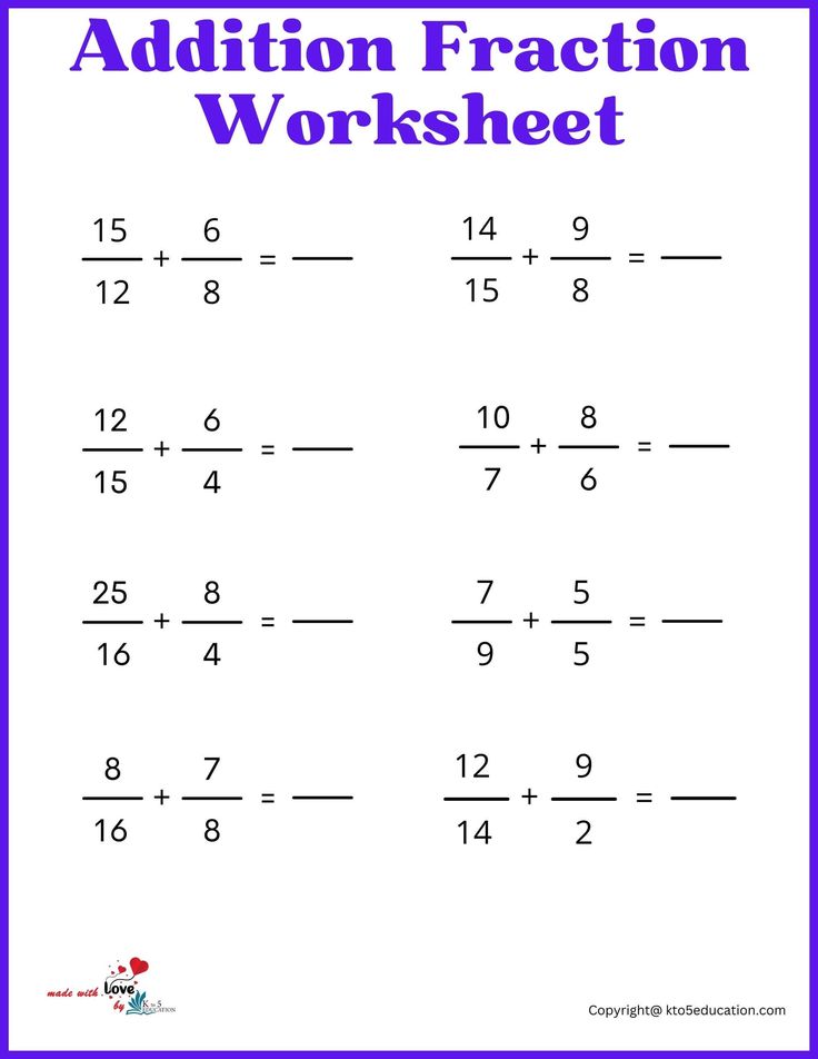 addition fraction worksheet with numbers to 10 and two hundreds on it, including the