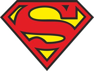 a red and yellow superman symbol on a white background