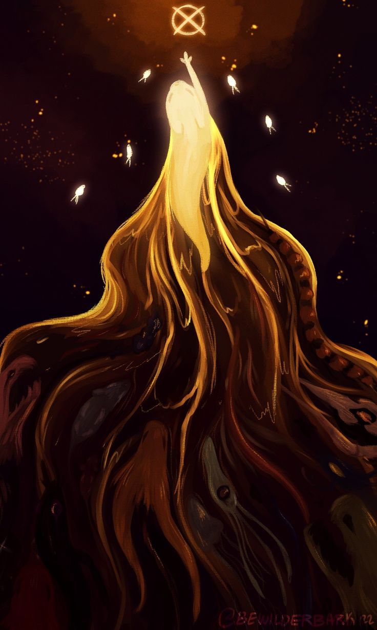 a woman with long hair and a star above her head is looking up at the sky