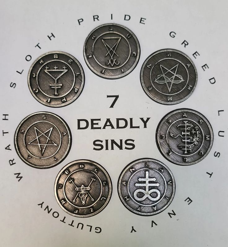 the seven deadly sin symbols are depicted in this image, and it appears to be on display