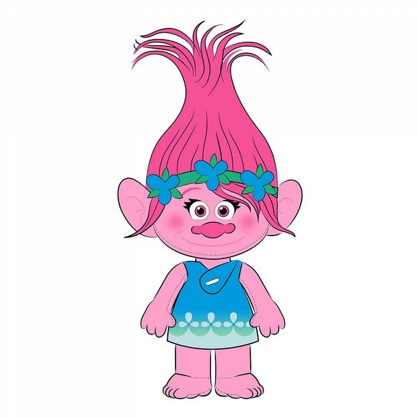 an image of a cartoon character with pink hair and blue dress, standing in front of a white background