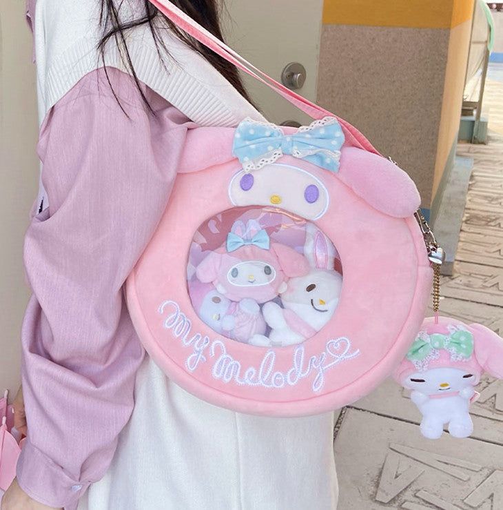 My Melody Bag, Anime Shoulder, Kuromi Plush, Fashion Anime, Kuromi My Melody, My Melody Kuromi, Hello Kit, Parcel Delivery, Pastel Fashion