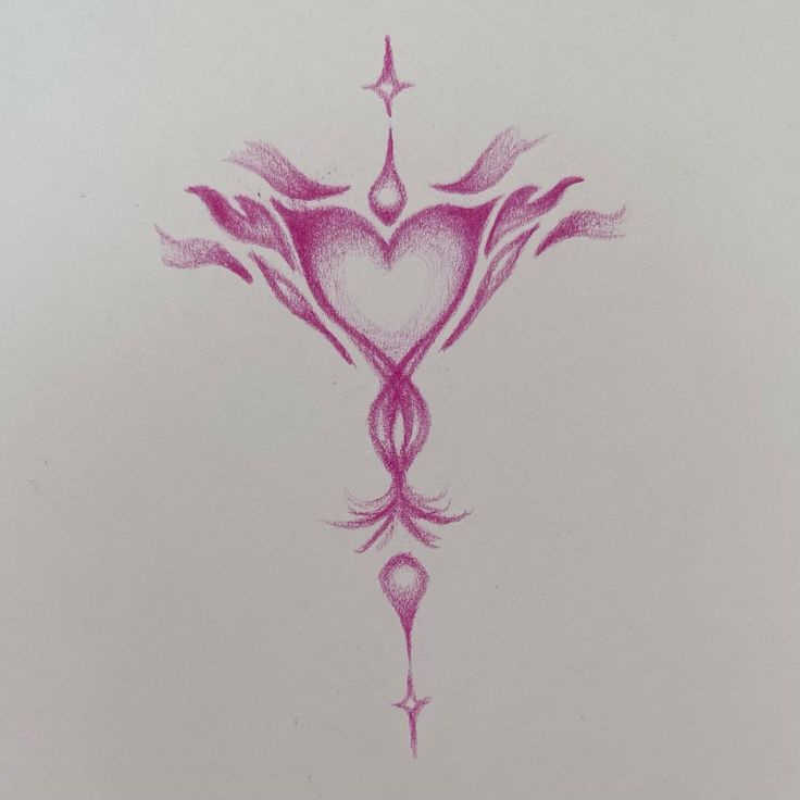 a drawing of a heart with two wings and a star on it's side