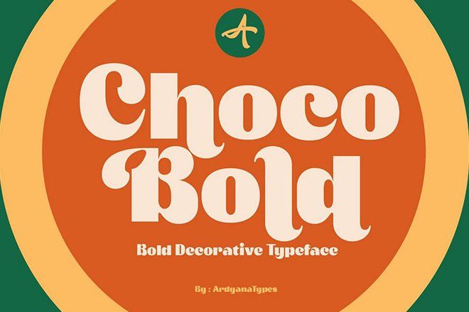 an orange and yellow circle with the words choco bold in white lettering on it