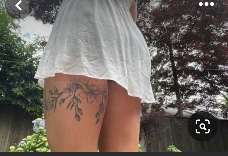 the back of a woman's legs with tattoos on them