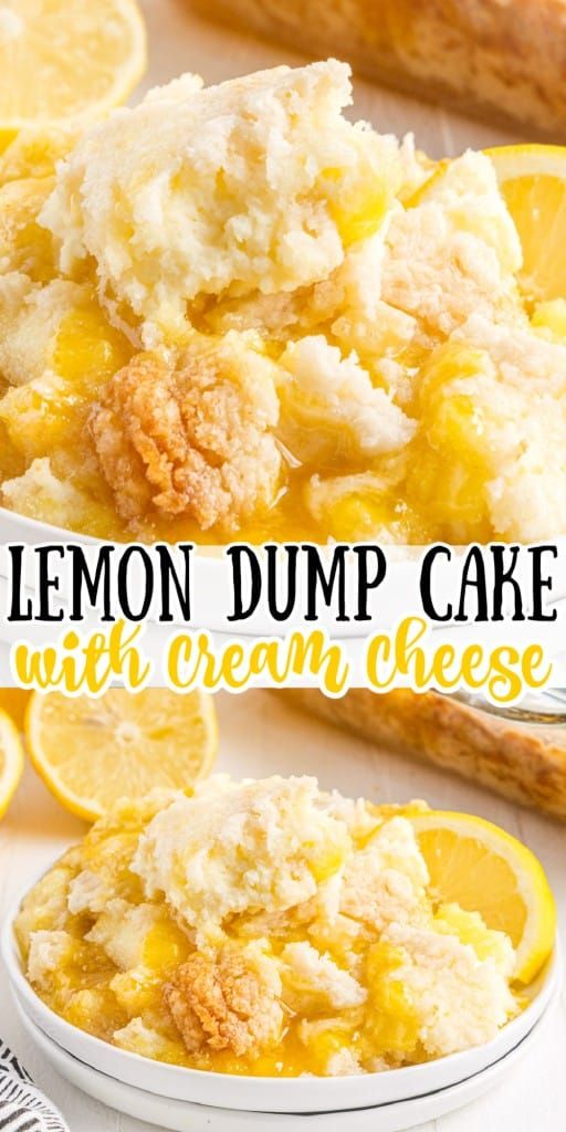 lemon dump cake with cream cheese on top