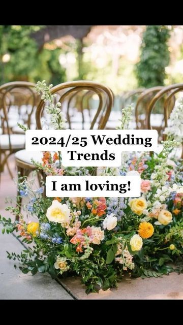 chairs with flowers on them and the words, 20 / 25 wedding trend i am loving