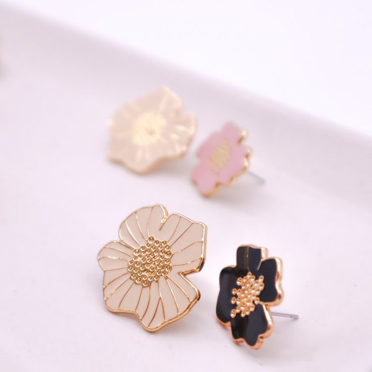 Mismatched Summer Hibiscus Enamel Stud Earrings Summer Hibiscus, Collection Of Flowers, Interior Design Jobs, Enamel Jewellery, Enamel Stud Earrings, Flower Collection, Girl A, Enamel Earrings, Flower Earrings Studs