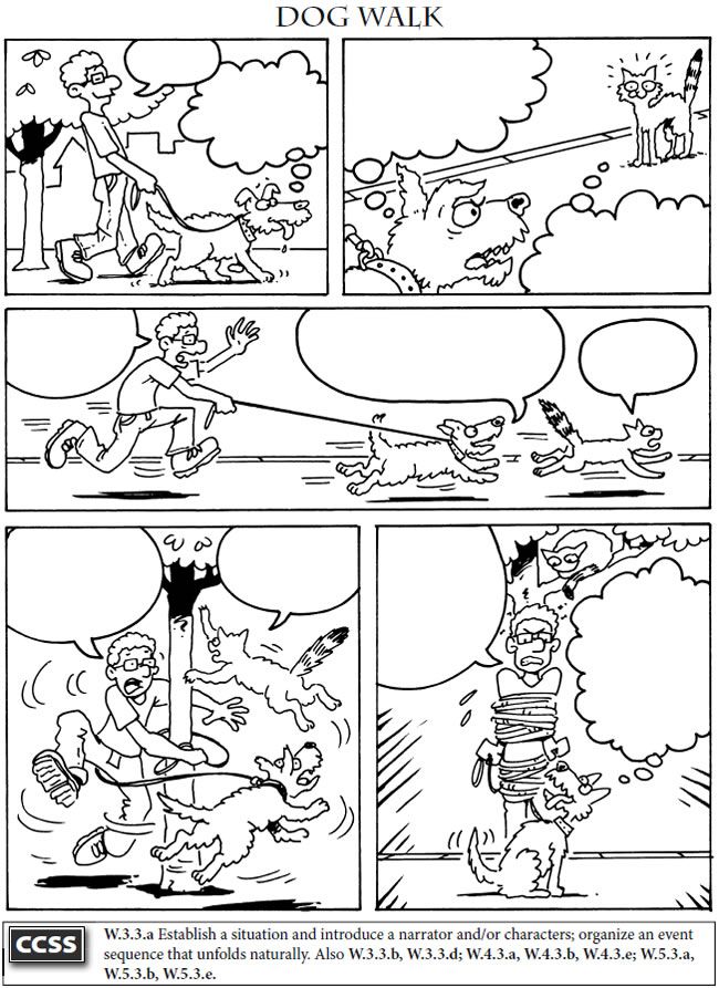 a comic strip with an image of a dog walking in the rain and another cartoon