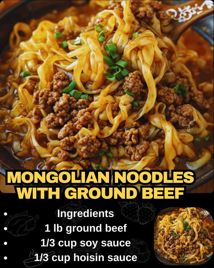 Mongolian Noodles with Ground Beef Ground Beef Mongolian Noodles Recipe, Beef Broth And Noodles, Ground Beef And Edamame, Easy Ground Beef Noodle Recipes, Mongolian Noodles With Ground Beef, Hamburger Mongolian Beef, Ground Beef And Rice Noodles, Ground Meat And Noodles Recipes, Mongolian Beef Ramen Noodles