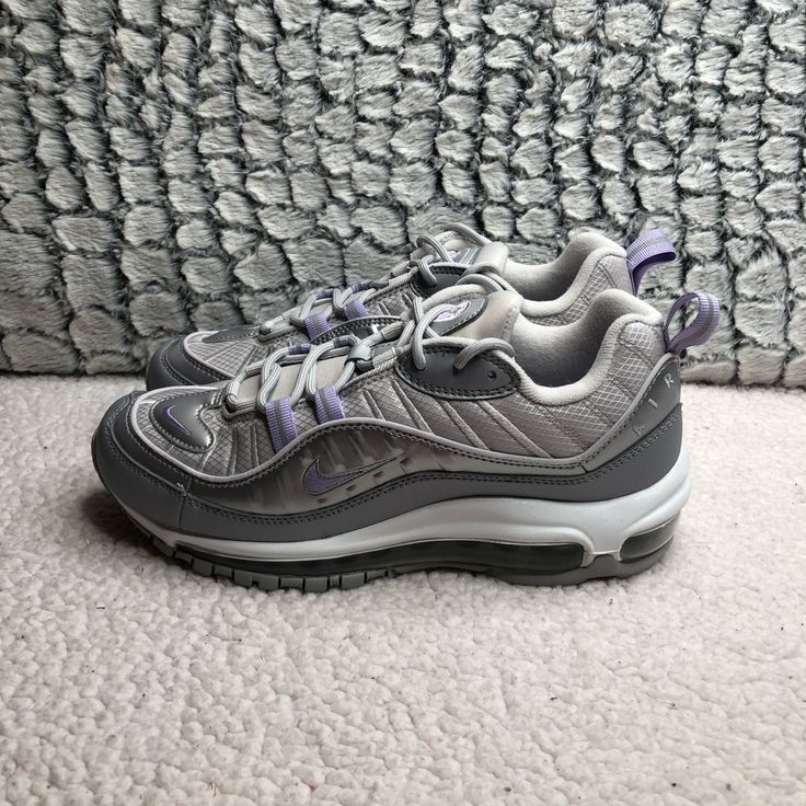 Nike Women's Air Max 98 Se Silver Vast Grey Purple Sneakers Air Max 98, Purple Sneakers, Air Max Women, Brooks Sneaker, Womens Shoes Sneakers, Air Max, Nike Women, Nike Shoes, Silver Color