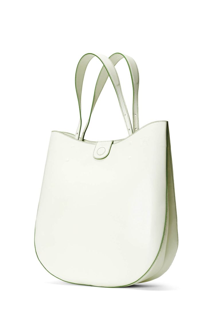 Matte white calfskin large saddle bag Olive contrast threading and oil-edge details Fold-over flap with magnetic closure Embossed logo Adjustable leather straps, suitable for both side-shoulder and crossbody carrying -------------- Bag size: approximately 16”W x 18”H x 3.5”D (35.5cm x 39.5cm x 8cm). Adjustable leather strap drop: approximately 8.5" to 18" (22cm to 46cm). White Leather Shoulder Saddle Bag, White Leather Crossbody Saddle Bag, Classic White Bucket Bag With Leather Handles, Classic White Saddle Bag With Detachable Strap, White Saddle Bag With Removable Pouch For Everyday Use, Classic Leather Saddle Bag For Shopping, Chic White Leather Saddle Bag, White Rectangular Saddle Bag With Removable Pouch, White Leather Saddle Bag With Removable Pouch