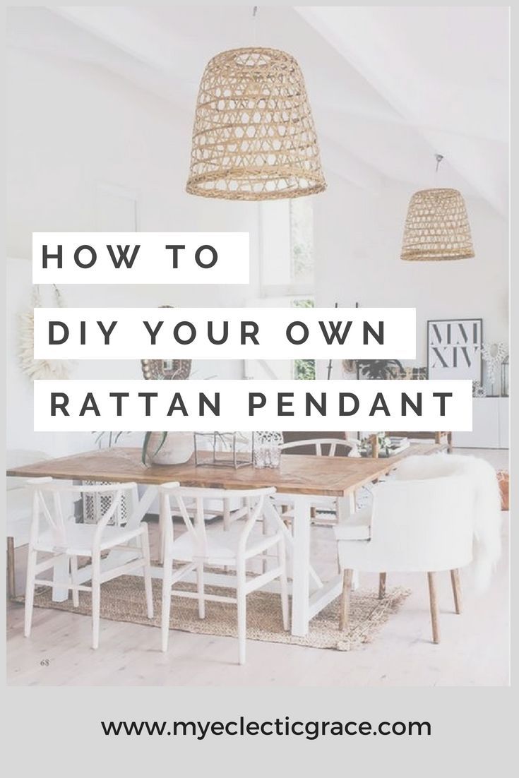 a dining room table and chairs with the words how to diy your own rattan pendant