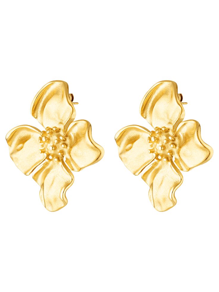 Tahiti Earrings Elegant Flower-shaped Beach Earrings, Gold Flower-shaped Earrings For Beach, Elegant Gold Earrings For Vacation, Elegant Flower Shaped Earrings For Beach, Gold Flower Earrings For Beach, Elegant Flower Earrings For Beach, Elegant Flower-shaped Earrings For Beach, Resort Jewelry, Tropical Hibiscus