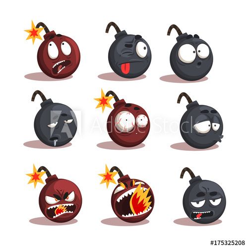 cartoon bomb characters with different expressions