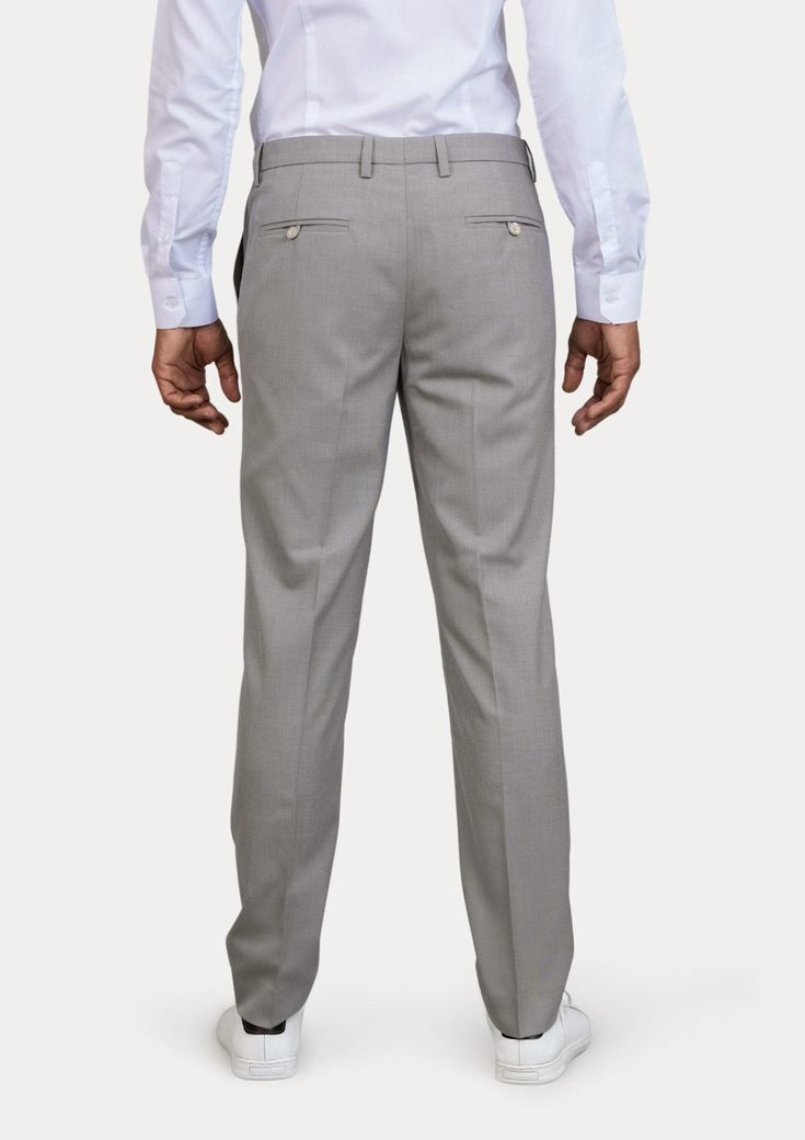 Delivered in as little as two weeks. Covered by our Free Remake Guarantee. Don’t forget Shirts, Jackets, Ties & Squares. Semi-formal Gray Tapered Leg Pants, Gray Flat Front Pants For Business Casual, Classic Gray Slim Fit Bottoms, Gray Tapered Leg Bottoms For Semi-formal Occasions, Gray Flat Front Bottoms With Welt Pockets, Gray Flat Front Business Casual Bottoms, Gray Straight Leg Dress Pants With Welt Pockets, Gray Flat Front Bottoms For Business Casual, Classic Gray Pants With Pressed Crease