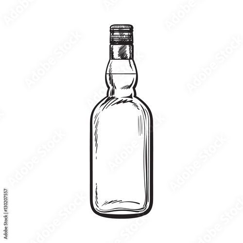 a glass bottle with a stopper on the top is drawn in black and white