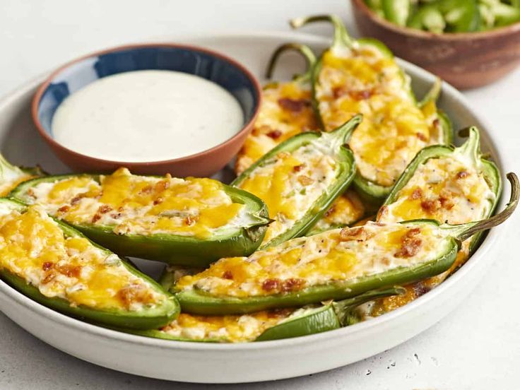 green peppers with cheese and ranch dressing in a bowl