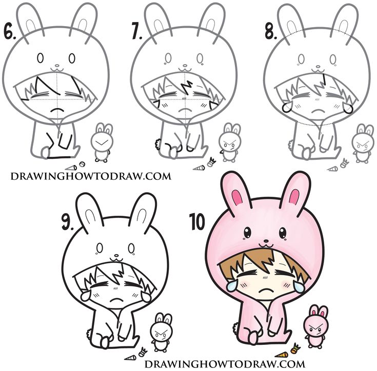 how to draw an anime bunny with different poses and expressions for each character in this drawing lesson