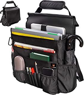 a black bag filled with lots of office supplies