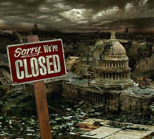 a red sign that says sorry we're closed in front of the capitol building