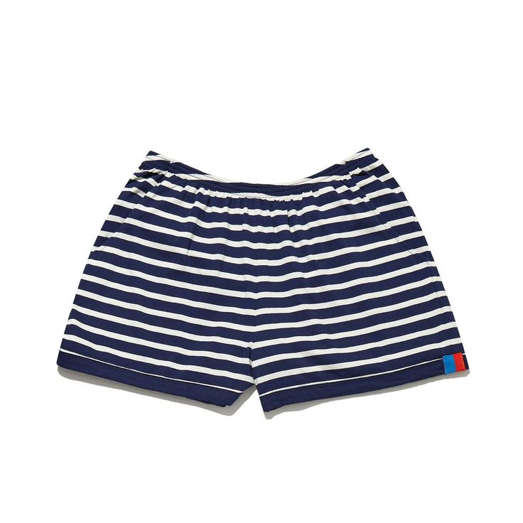 The Short - Navy/Cream – KULE Sporty Summer Shorts With Three Stripes, Casual Striped Sports Shorts, Sporty Striped Shorts For Sports, Summer Sports Shorts With Three Stripes, Casual Summer Athletic Shorts With Three Stripes, Sporty Striped Swim Trunks For Summer, Summer Athletic Shorts With Three Stripes For Sports, Striped Cotton Swim Trunks For Beach Season, Summer Cotton Bottoms With Three Stripes