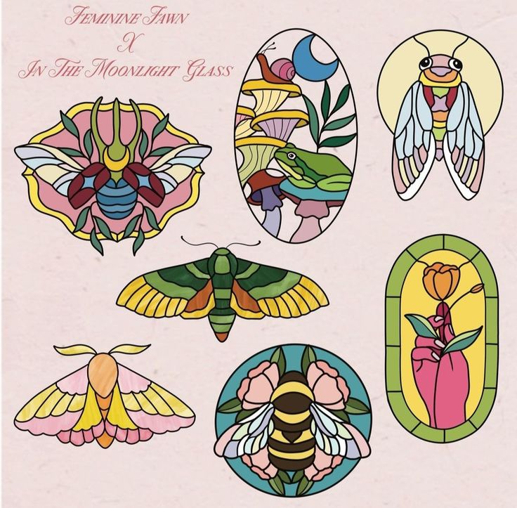 an assortment of stained glass designs