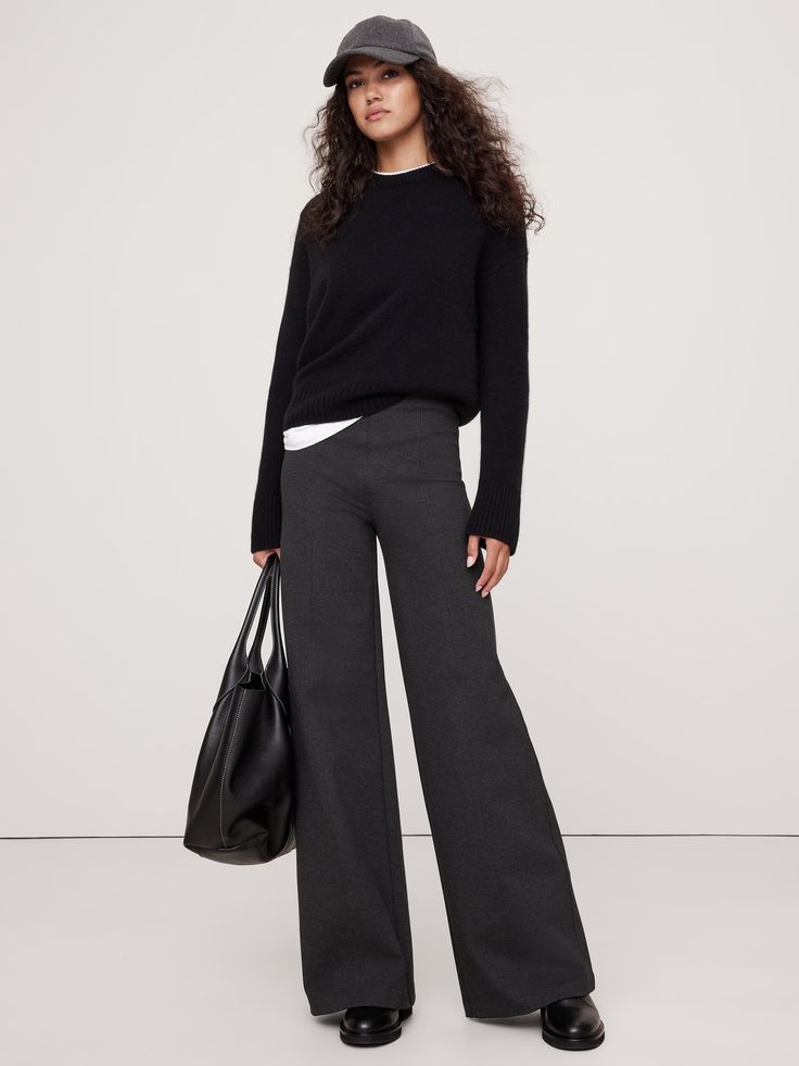 Wide-Leg Everywhere Ponte Pant | Banana Republic Comfort Stretch Versatile Wide-leg Pants, Versatile Wide-leg Dress Pants With Relaxed Fit, Wide Leg Loungewear Pants With 4-way Stretch, Stretch Wide Leg Pants For Business Casual, Wide Leg Pants With 4-way Stretch For Loungewear, Chic Full-length Comfort Stretch Pants, Chic Comfort Stretch Full Length Pants, Versatile Wide Leg Stretch Pants, Stretch Wide Leg Workwear Pants