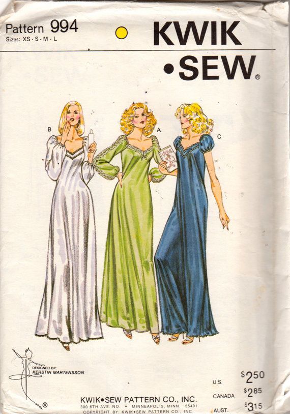 three women's nightgowns, one in blue and the other in green