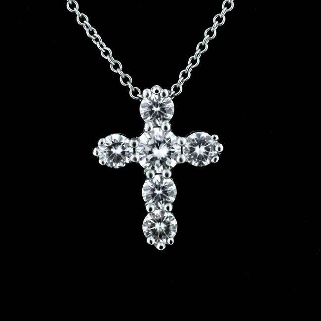 Forever One Moissanite Cross Necklace Gold Pendant Religious Symbol Christianity Six Stones The cross is one of the symbols, used by many religions, such as Christianity. In the end, the cross is the ultimate demonstration of God's power. Necklace is made of 14k white gold and contains shared prongs set forever one moissanites stones (0.73cttw). Cable, gold chain with lobster clasp is included with the price. We offer two different chain length: 16 inch and 18 inch. Dimensions: 15mm tall, 9mm wi White Diamond Spiritual Necklace, White Diamond Spiritual Necklaces, Spiritual Diamond Cross Necklace, Brilliant Cut Cross Jewelry For Wedding, Brilliant Cut Cross Necklace For Wedding, Formal Spiritual Crucifix Jewelry, Sterling Silver Cross Pendant Diamond Necklace For Wedding, Classic Diamond Cross Necklace For Weddings, Formal Spiritual Diamond Necklace