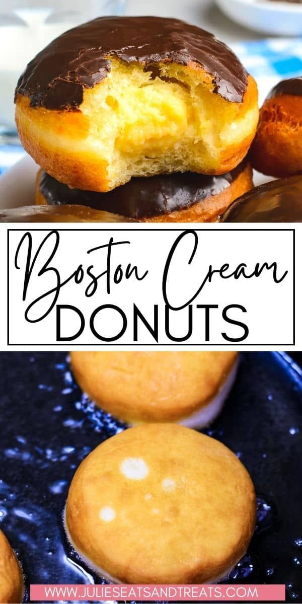 boston cream doughnuts with chocolate frosting and sprinkles on top