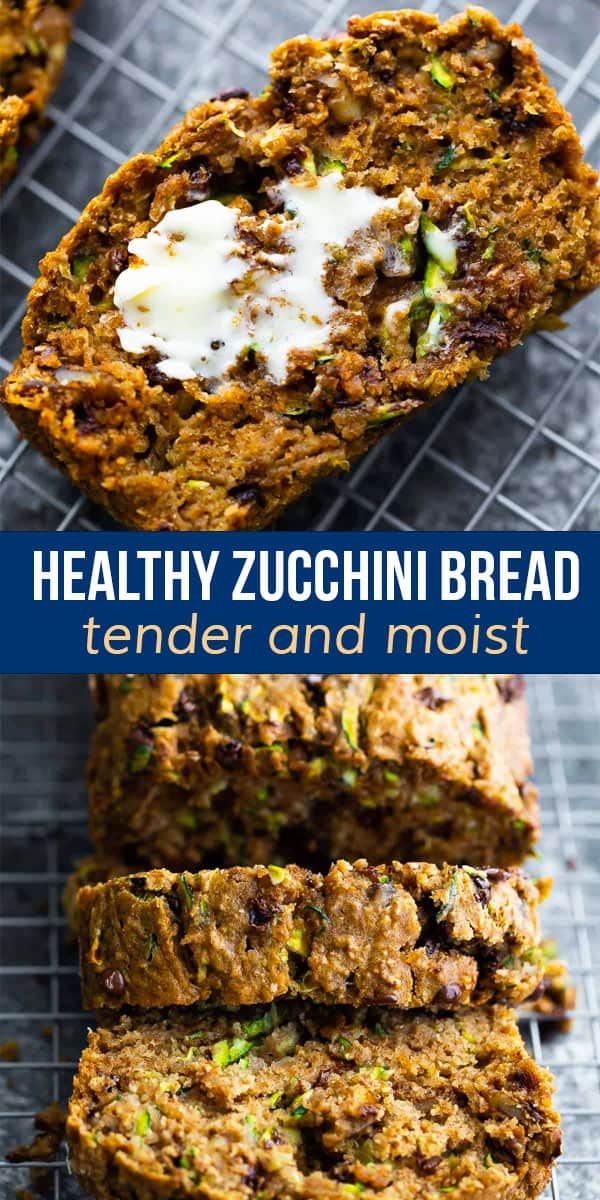 healthy zucchini bread on a cooling rack with yogurt in the middle