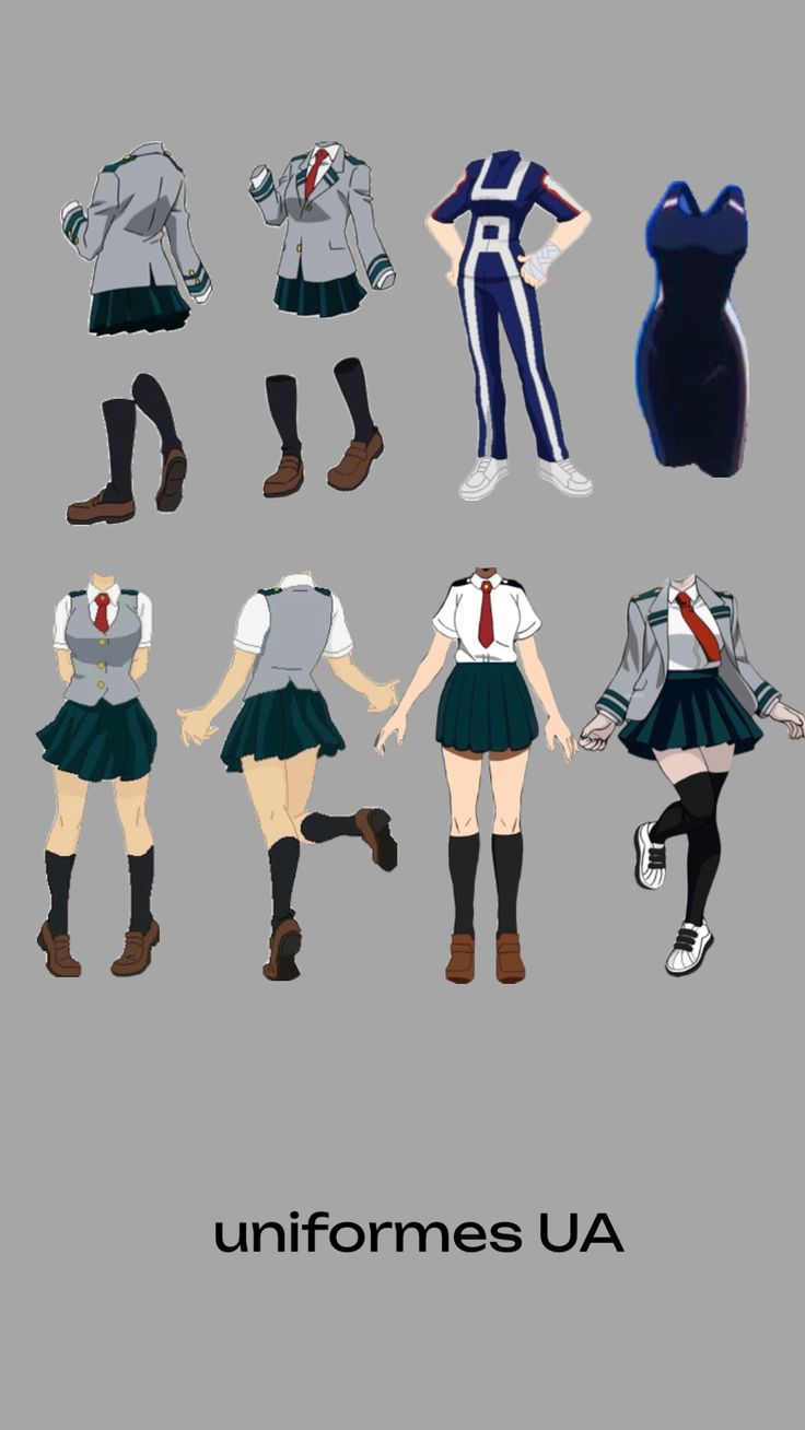 an image of uniforms from the anime series uniformes u a, with different styles and colors