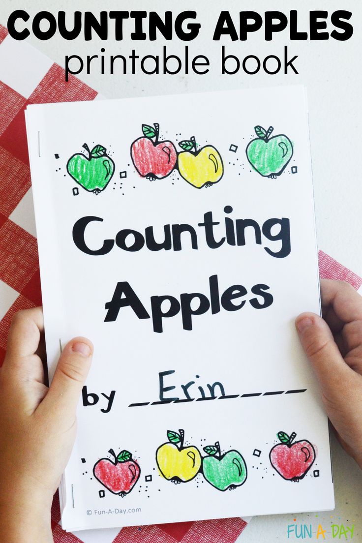 counting apples printable book with hands holding it