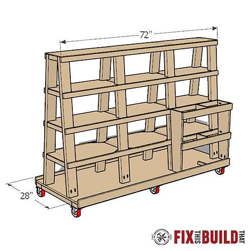 a drawing of a wooden shelf with drawers