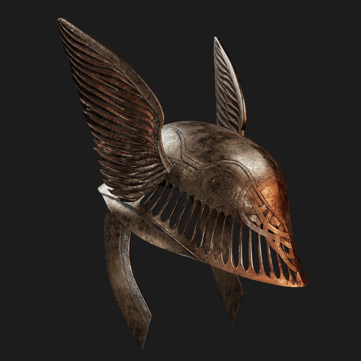 a metal bird with wings on it's head