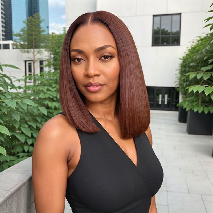 Dark Brown Lace Front Wig, Short Dark Hair With Highlights, Brown Short Bob, Brown Bob Wig, Hair Color Dark Brown, Weave Bob Hairstyles, Weave Bob, African American Women Hairstyles, Brown Bob Hair