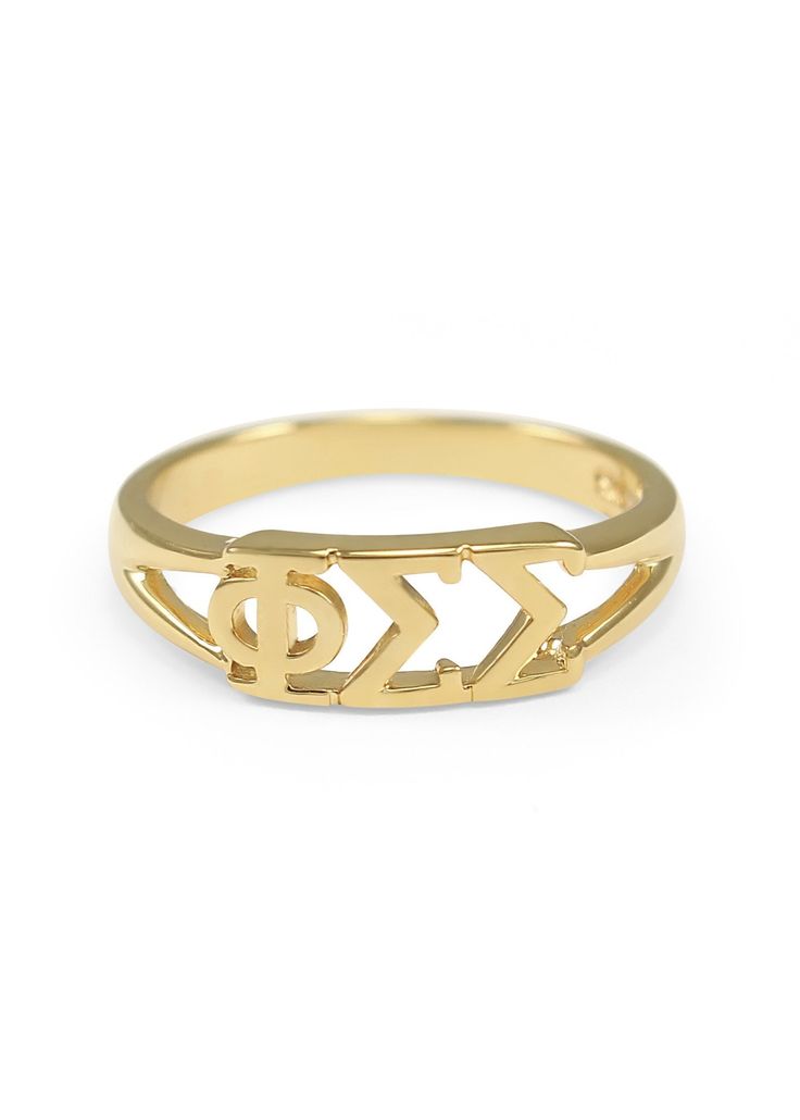 Ring - Phi Sigma Sigma Sunshine Gold Ring Adjustable Gold Initial Ring In 14k, Matte Gold 14k Rings For Gifts, Matte Gold 14k Gold Rings For Gift, Symbolic Gold Stackable Rings As Gift, Gold Brass Engraved Ring For Promise, Gold Brass Engraved Ring For Gift, Gold Engraved Brass Ring Gift, Gold Brass Engraved Ring Gift, Symbolic Gold Open Midi Ring